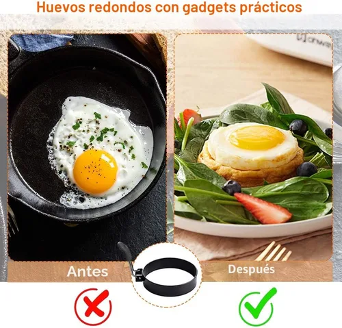 Miniatura 7 de COTEY Juego de 2 anillos de huevo de 3.5 pulgadas con mango de silicona, anillo grande para freír huevos, molde redondo para magdalenas inglesas