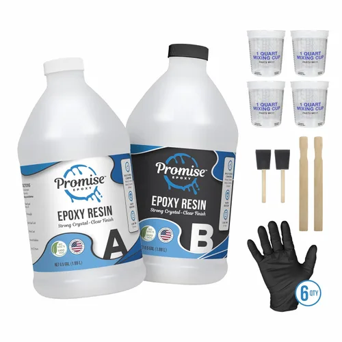 Promise Epoxy Kit de resina epoxi para mesa de 1 galón, capa transparente para arte de mesa con tazas de mezcla, palitos de agitación, cepillos y