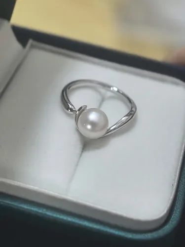 Miniatura 6 de Anillo de perlas de 0.315-0.335 in S925 chapado en oro para mujer, anillo liso abierto de eternidad para mujeres, perlas blancas cultivadas en agua