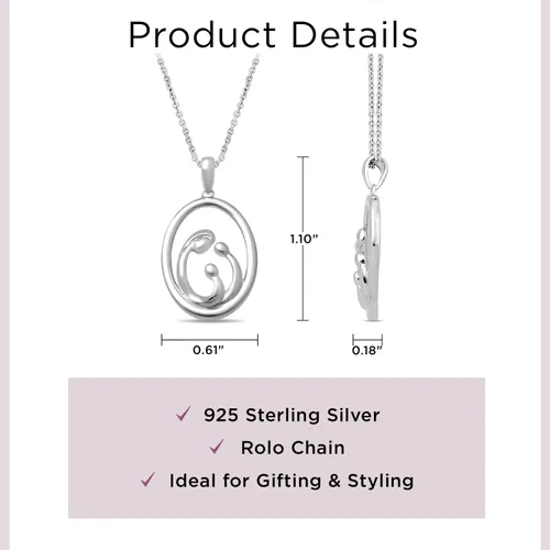 Miniatura 3 de Jewelili Collar con colgante de plata de ley para mamá y niños