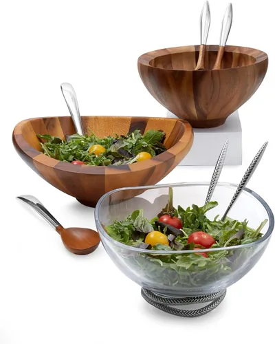 Miniatura 5 de Nambé Ensaladera Mariposa con Servidores, Cuenco de Madera de Acacia de 16 Pulgadas con Servidores de Aleación de 14 Pulgadas, Centro de Mesa