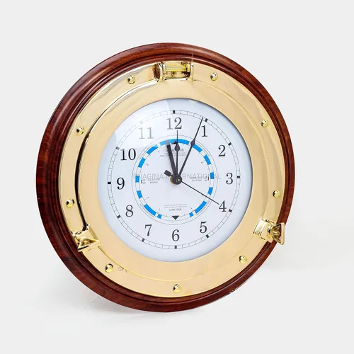 Nagina International Nautical Time Tide - Reloj de marea en base de madera de alta calidad, decoración para colgar en la pared de latón pulido (12