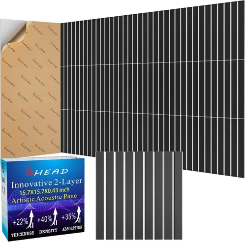 Miniatura 32 de BSHEAD 10 piezas de paneles acústicos de microfibra de 165dtex, paneles de pared insonorizantes autoadhesivos, paneles de espuma de 12 x 12 x 0.4