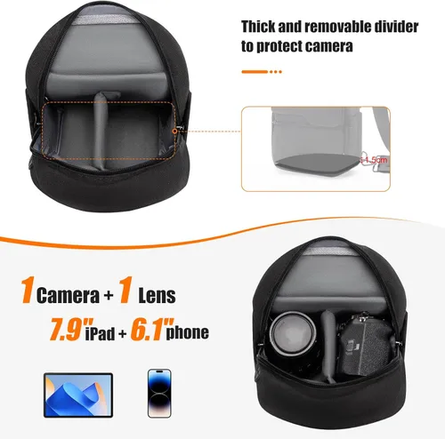Miniatura 4 de Cwatcun - Bolsa de cámara tipo bandolera compacta, pequeña, impermeable de lona con funda para la lluvia, bolsa de fotografía para viajes para Negro