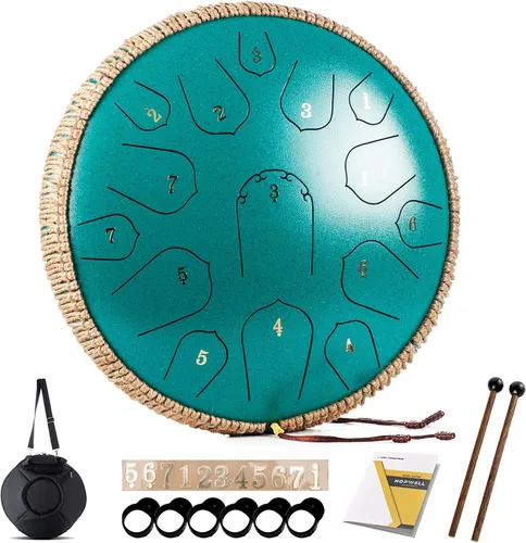 Miniatura 8 de HOPWELL Tambor de Lengua de Acero - Tambor de Lengua de 14 Pulgadas 15 Notas - Tambor Hand Pan con Libro de Música, Mazos para Tambores Handpan