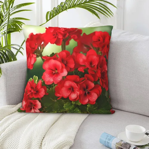 Fundas de almohada decorativas rústicas de geranios rojos de 12 x 12 pulgadas, funda de almohada suave cuadrada para decoración de sofá, color blanco