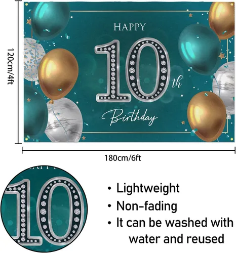Miniatura 2 de HAMIGAR Fondo de pancarta de feliz cumpleaños número 10 de 6 x 4 pies, decoraciones de cumpleaños de 10 años, suministros de fiesta para niñas