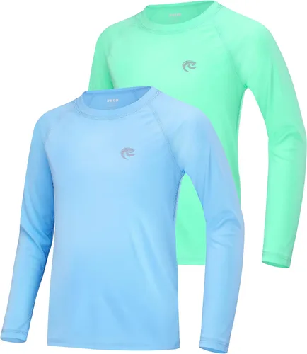 Miniatura 8 de Camiseta de natación de manga larga UPF 50+ para niños, paquete de 1 o 2 unidades de protección solar UV Rash Guard, camisetas de agua SPF