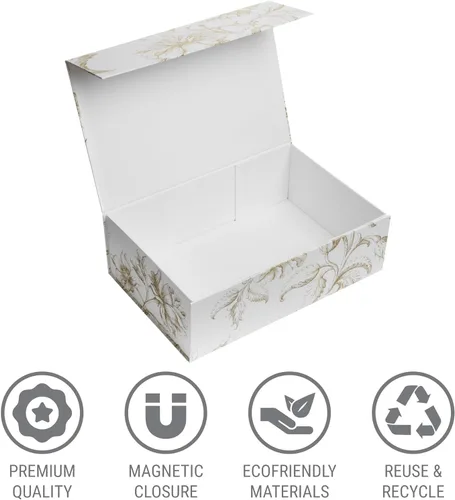 Miniatura 4 de Caja de regalo de recuerdo de lujo, paquete de 3 cajas decorativas florales doradas con tapas magnéticas para regalos, caja de recuerdos de boda