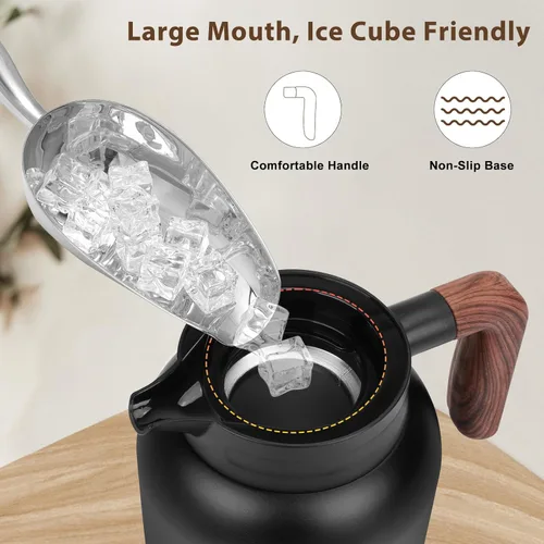 Miniatura 5 de Jarra térmica de café de 42 onzas, jarra térmica aislada, jarra de café aislada de acero inoxidable para mantener bebidas calientes/frías, Negro