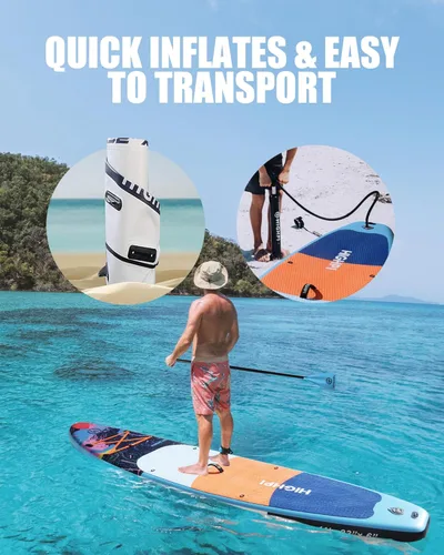 Miniatura 4 de Inflatable Stand-Up Paddle Board: Wide SUP with Full Accessories, Anti-Slip EVA Deck, Paddleboard for Yoga/Surfing/Fishing & More, for Youth &