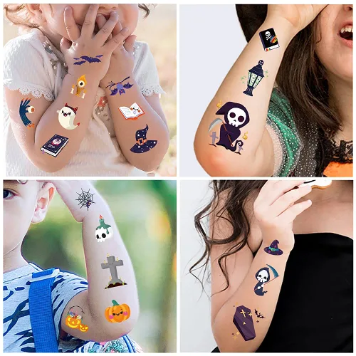 Miniatura 2 de Awinmay Tatuajes temporales de Halloween para niños, 360 piezas de tatuajes falsos de Halloween a granel para niños y niñas, premios de Halloween