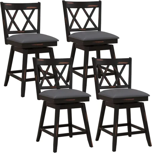 Miniatura 9 de COSTWAY Juego de 2 Taburetes de Bar para Isla de Cocina, Silla de Altura de Mostrador de 25 Pulgadas con Respaldo Ergonómico, Reposapiés, Superficie