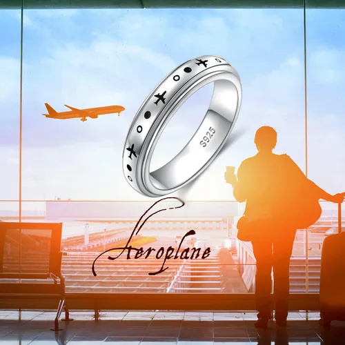 Miniatura 2 de Anillo giratorio de avión para mujeres, hombres, niños y niñas, de plata de ley 925, anillos antiestrés para ansiedad, alivio del estrés, TDAH