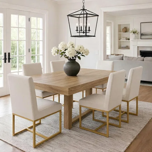 Miniatura 23 de VESCASA Sillas de comedor tapizadas de piel sintética con marco de metal negro, silla de cocina acolchada moderna de mediados de siglo