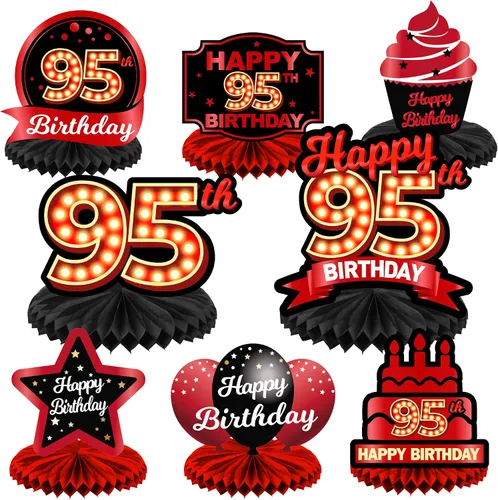 Miniatura 23 de Feliz Cumpleaños 15 Centros de Mesa de Panal Rojo y Negro Globos Decoración Temática de Mesa Decoraciones de Mesa Adornos de Mesa para Niñas Mujeres