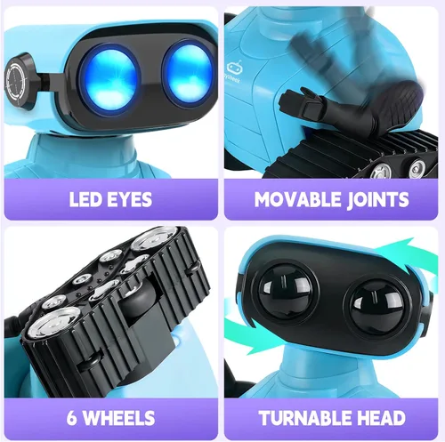 Miniatura 3 de Playsheek Robot Toy - Robot recargable Emo RC con demostración automática para niños, mayores de 3 años - Azul