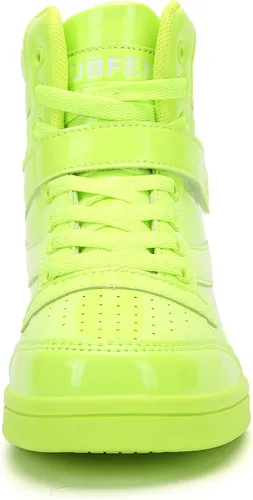 Miniatura 4 de UBFEN Womens High Top Ankle Support Sneakers Vibrant Colour Hidden Wedge Heel Retro 80s Tennis Shoes for Girls Cosplay Removable Insole Footwear