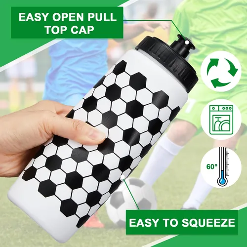 Miniatura 4 de Yaomiao 12 botellas de agua de fútbol a granel de 20 onzas, botellas de agua reutilizables para apretar, accesorios de copa de pelota deportiva