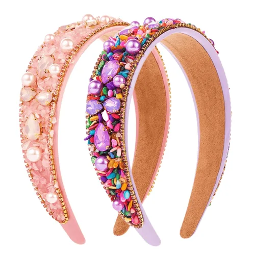Miniatura 21 de Diademas turquesa para mujeres y niñas, banda ancha antideslizante para la cabeza, bandas para la cabeza con nudo superior, diadema de perlas de Azul