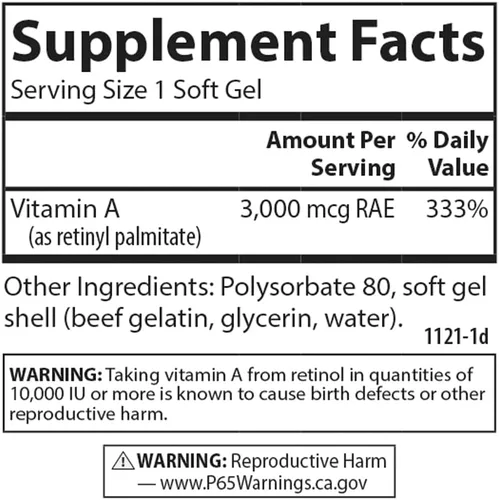 Miniatura 4 de Carlson - Vitamina A solubilizada, 10000 UI (3000 mcg RAE), soluble en agua, salud de la visión, 100 cápsulas blandas