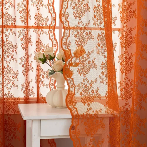 Miniatura 97 de YJ YANJUN Cortinas traslúcidas negras de 54 pulgadas de largo, panel de cortina de encaje gótico victoriano para cocina, cortinas cortas de Negro