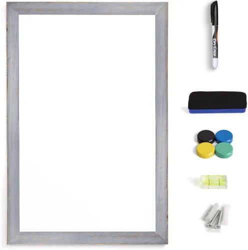 Pizarra blanca magnética enmarcada en madera real, 24" X 36", montaje en pared vertical/horizontal, incluye marcador negro, borrador y 4 imanes, de
