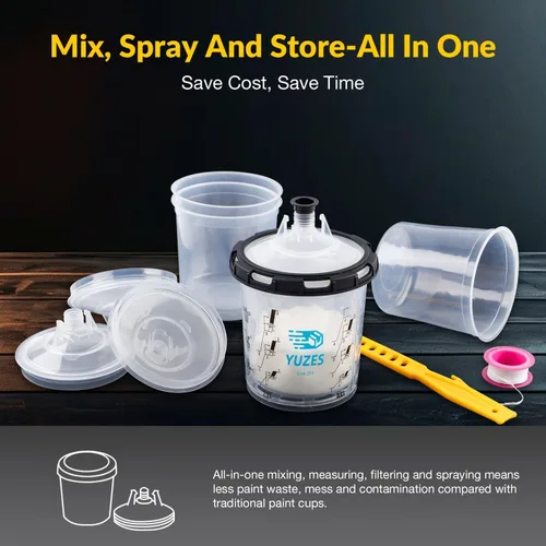 Miniatura 3 de YUZES Vasos de pintura desechables para pistola pulverizadora de 20 onzas (600ml), 50 vasos de pintura desechables con tapas, 2 tazas de mezcla