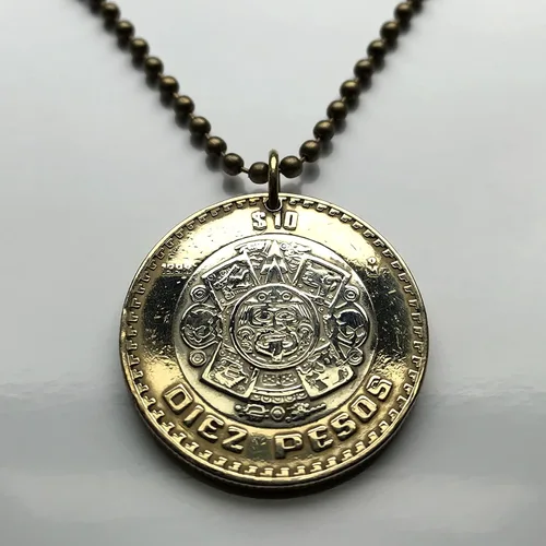 Miniatura 2 de 2021 México 10 Pesos moneda colgante azteca sol calendario piedra del sol piedra del sol escultura Méxica Tonatiuh Tlaltecuhtli Yohualtecuhtli