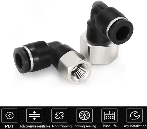 Miniatura 2 de 5 piezas de codo hembra neumático de 1/4 "tubo OD x 1/4" NPT rosca empujar para conectar accesorios de aire, 90 grados NPT hembra niquelado línea