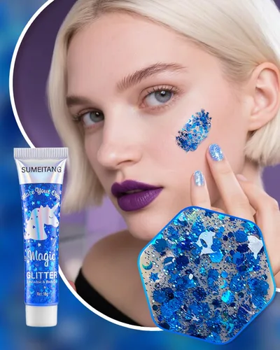 Miniatura 6 de Gel con purpurina para la cara y el cuerpo, 6 colores, con lentejuelas gruesas holográficas, pintura para fiestas, cantantes, conciertos, festivales