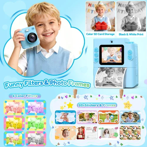 Miniatura 5 de Cámara para niños Impresión instantánea: Juguetes para niños y niñas, cámara digital que imprime fotos, regalo de cumpleaños de doble lente
