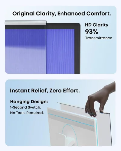Miniatura 5 de Protector de pantalla para monitor de luz azul colgante, bloquea el 87% de la luz azul y el 97% de los rayos UV, sin instalación, 93% de claridad
