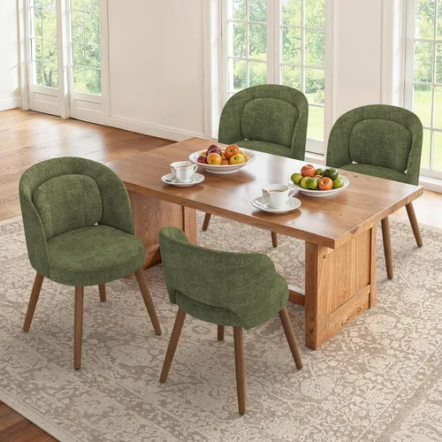 Miniatura 13 de LUE BONA Juego de 2 sillas de comedor, modernas sillas de cocina tapizadas con patas de madera maciza, respaldo curvado y soporte lumbar