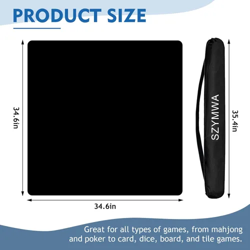 Miniatura 2 de Alfombrilla de goma grande de 34.5 x 34.5 pulgadas, antideslizante y reducción de ruido, tapete de juego para Mahjong, juegos de mesa, dominó, Negro