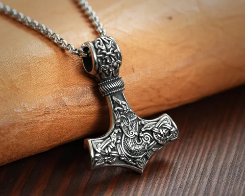Miniatura 57 de Viking Thors Hammer Necklace Pendant - Vegvisir Aegishjalmur Helm of Awe Raven Huginn Muninn Pendant Necklace Amulet Talisman - Thor Necklace