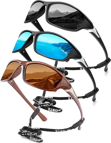 Miniatura 15 de KALIYADI 4 Pack Polarized Sunglasses-Men Sports Sun-glasses: Mens Sunglasses UV Protection for Fishing Driving Cycling A02-negro/azul hielo/rojo