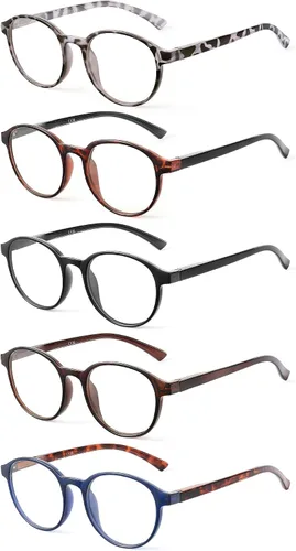 JOLISU - Paquete de 5 lentes de lectura para mujeres, lentes de computadora con bloqueo de luz azul, bisagra de resorte