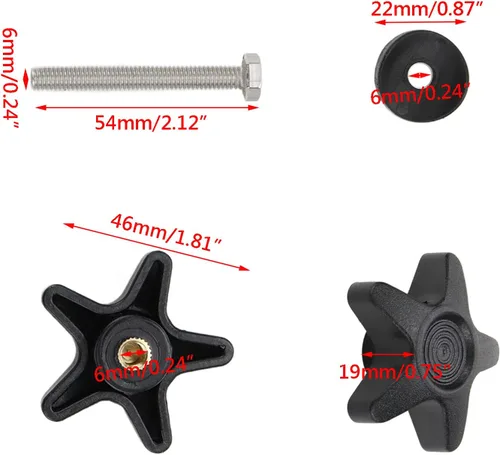 Miniatura 5 de Wealrit Perillas de ajuste de brazo de repuesto para piezas de rodillos, perillas de estrella negra con tornillo M6 y arandelas