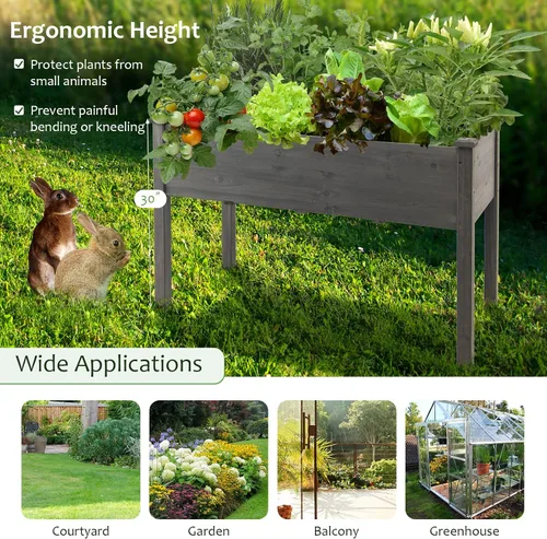 Miniatura 6 de COSTWAY Cama de jardín elevada, soporte elevado de madera con patas para verduras, flores y hierbas, cama de cultivo de pie para patio trasero