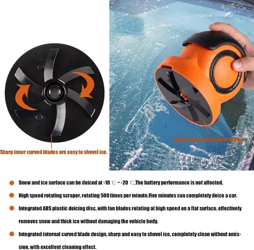 Miniatura 6 de YEECOPON Rascador de hielo eléctrico 3 en 1 para automóviles y hogar - Descongelador de mano inalámbrico, limpiador y pulidor, motor de 500 RPM