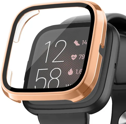 Miniatura 8 de Tobfit Funda rígida de policarbonato integrado de vidrio templado para Fitbit Versa 2, duradera y ultrafina, resistente a los arañazos, funda