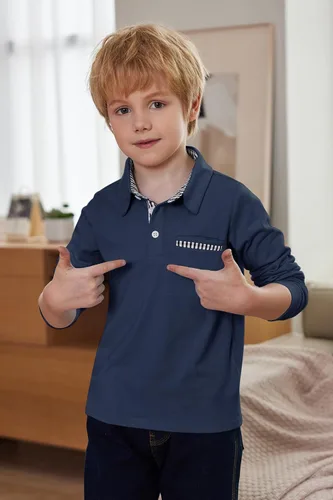 Miniatura 3 de Arshiner Polo de manga larga para niños, polo de algodón con bolsillo para niños