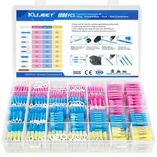 Miniatura 15 de Kuject Kit de 320 conectores de alambre termorretráctil, terminales eléctricos a prueba de agua, conectores de pala aislados para camiones marinos
