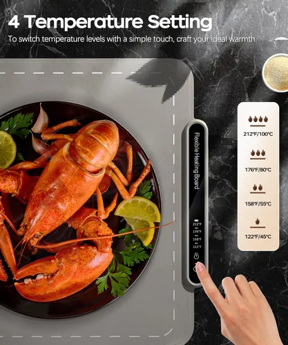 Miniatura 2 de Qimh Tapete de calentamiento de alimentos, bandeja de calentamiento eléctrica para fiestas y bufés, superficie de silicona completa con 4 ajustes
