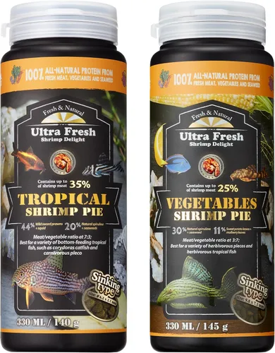 Ultra Fresh Paquete de alimentos para pescado para alimentador de fondo, Pleco, Corydoras, bagre, verduras y pastel de camarones tropicales