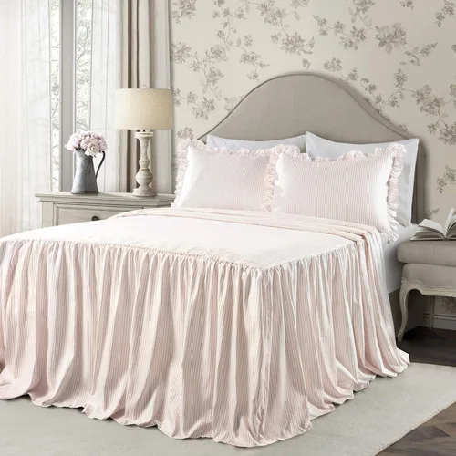 Lush Décor - Juego de Cubrecama con falda de volantes para cama sencilla, estilo Shabby Chic, juego de 2 piezas Blush