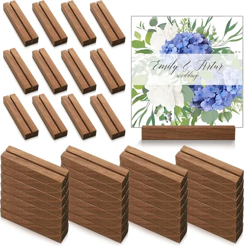 Miniatura 8 de Roowest 24 soportes de madera rústica para números de mesa para bodas, 4.5 pulgadas, soportes de madera para números de mesa de 5 x 7, soportes