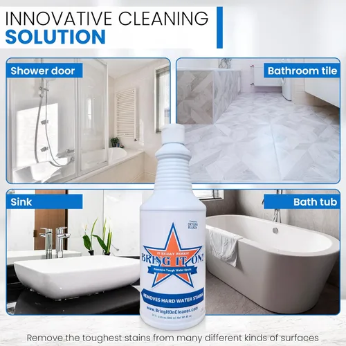 Miniatura 5 de BRING IT ON! CLEANER Paquete de 2 quitamanchas de agua dura de 32 onzas para vidrio, limpiador de puertas de ducha, removedor de espuma de jabón
