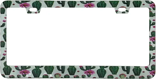 Miniatura 8 de Marco de placa de matrícula con hojas de palma, color rosa y azul, estilo bohemio, con temática hawaiana tropical, de acero inoxidable